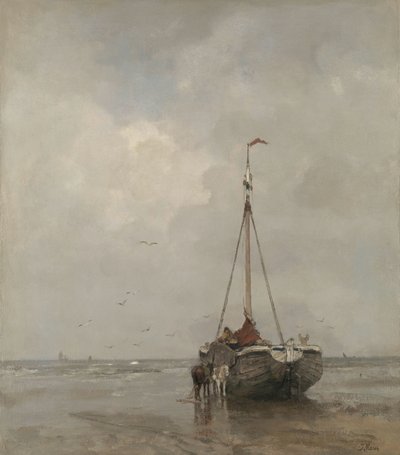 Bluff-bowed Fishing Boat on the Beach at Scheveningen by Jacob Maris