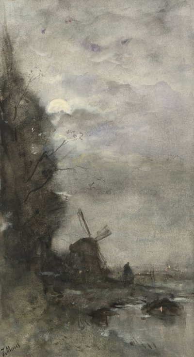 Landscape with Mill by Moonlight by Jacob Maris