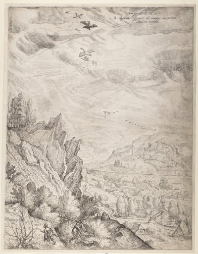 Bohemian Landscape with Couples and Hunters (right plate) by Jacob Matham