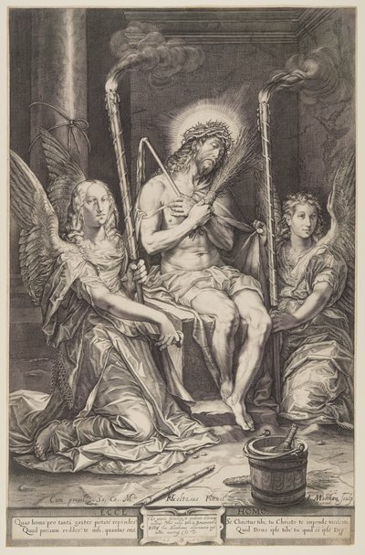 Christ on the Cold Stone with Two Angels by Jacob Matham