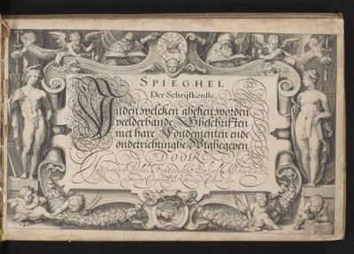 Title Print with Allegorical Border and Calligraphed Title by Jacob Matham