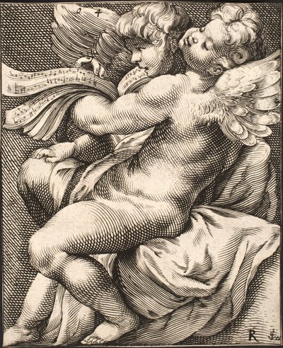 Two Putti Singing by Jacob Matham