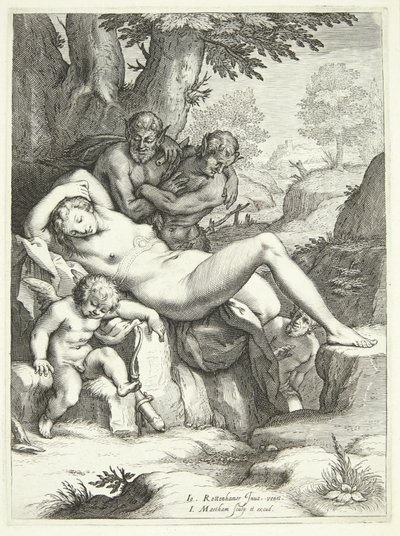 Venus and Cupid Sleeping and Being Watched by Satyrs by Jacob Matham