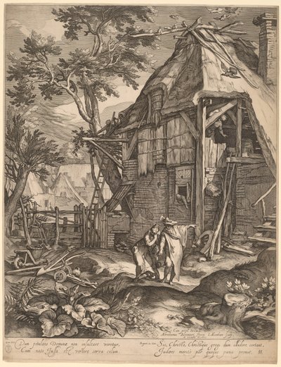 Abraham Casting Out Hagar by Jacob Matham, after Abraham Bloemaert