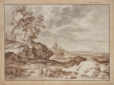 Landscape with Village and Two Farmers by Jacob Matthias Schmutzer