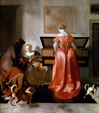 A Woman Playing a Virginal, Another Singing, and a Man Playing a Violin by Jacob Ochtervelt