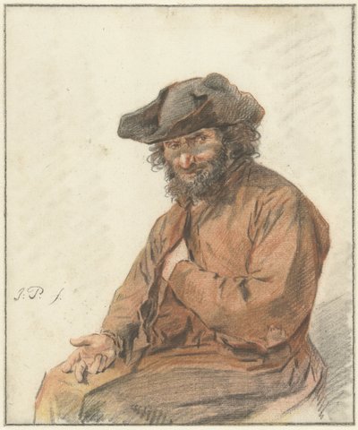 Seated Man with Long Curly Hair and Black Hat by Jacob Perkois