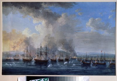 The Naval Battle of Damietta in 1770 by Jacob Philippe Hackert