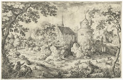 Deer Hunt near a Chapel (series title: Two Deer Hunt Scenes) by Jacob Savery (I)
