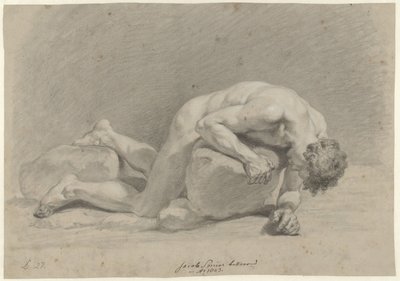 Male Nude, Lying on the Stomach Over a Rock by Jacob Smies