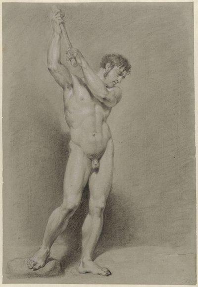 Standing Male Nude with a Stick Above the Head by Jacob Smies