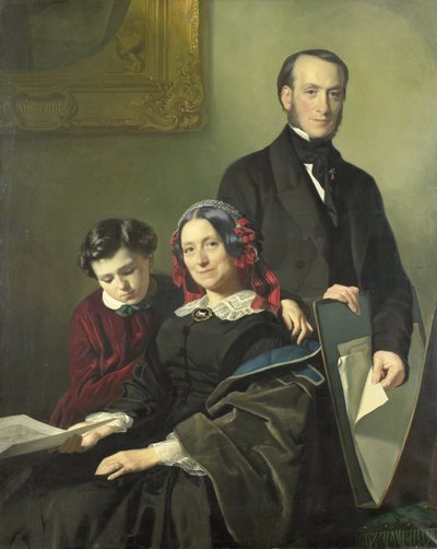 Mrs. A.J. Schmidt-Keiser, Widow of the Painter Willem Hendrik Schmidt (1809-49), the Teacher of Jacob Spoel, with her Brother J.N. Keiser and her Ten-Year-Old Son by Jacob Spoel