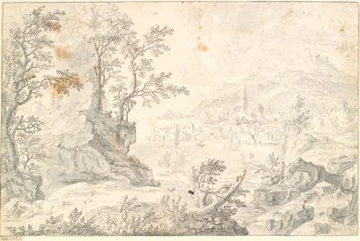 Landscape with a City (Hamburg?) by the Lake or Sea View by Jacob Stockmann