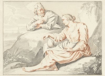 Woman with a Jug Talking to a Man by Jacob Toorenvliet