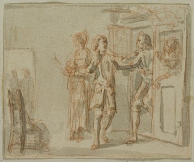 Literary Illustration: Two Men and Woman in Interior by Jacob Wilhelm Mechau