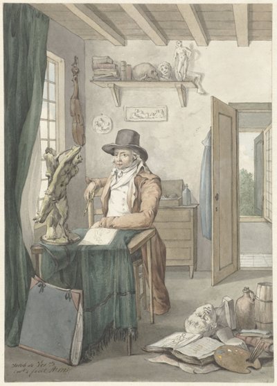 Portrait of the Artist Jacob Smies in a Studio with Art Objects by Jacob Willemz. de Vos