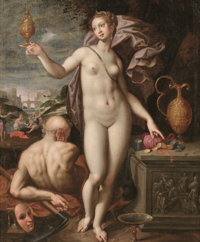 Juno Holding a Golden Vessel and a Moneybag by Jacob de (studio of) Backer