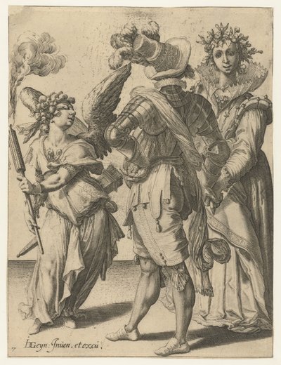 A Blindfolded Cupid with a Torch Before a Couple in Festive Attire by Jacob de Gheyn (II) (workshop of)