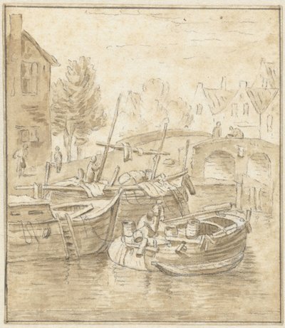 Ships by a Bridge in a City by Jacob de Vos