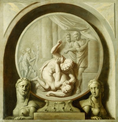 A Decorative Roundel with Odysseus Fighting the Beggar, and with Sphynxs by Jacob de Wit