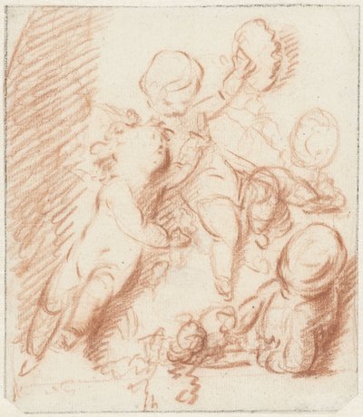Design for a Door or Chimney Piece with Three Putti by Jacob de Wit