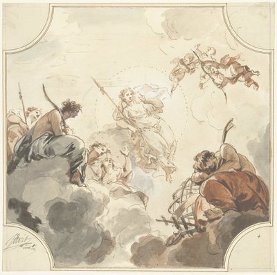 Design for a Ceiling Painting with Diana and Endymion by Jacob de Wit