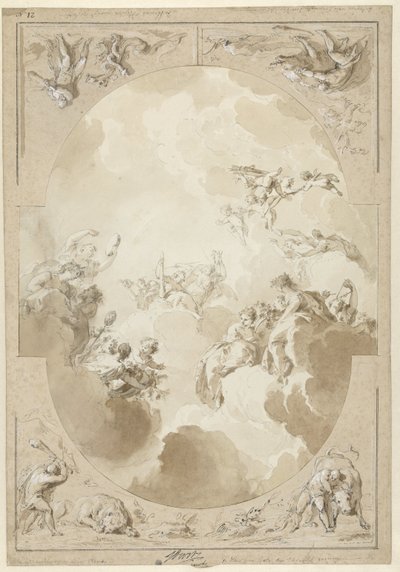 Design for a Ceiling Painting with the Apotheosis of Hercules and Four of His Labors by Jacob de Wit