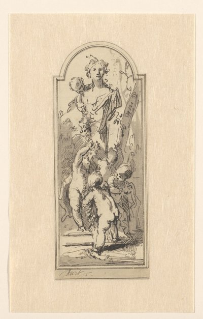 Putti with Bust of Woman Among Trees by Jacob de Wit