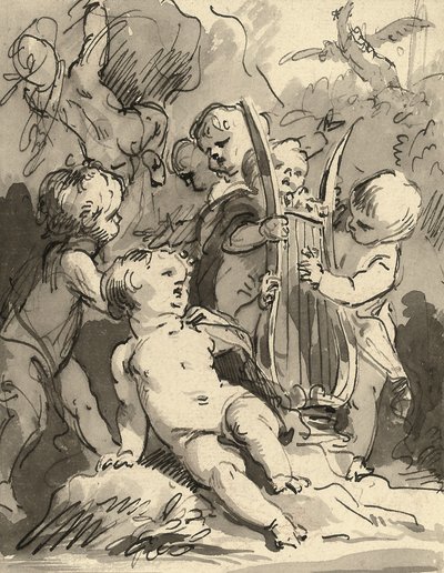 Putti Playing a Lyre by Jacob de Wit