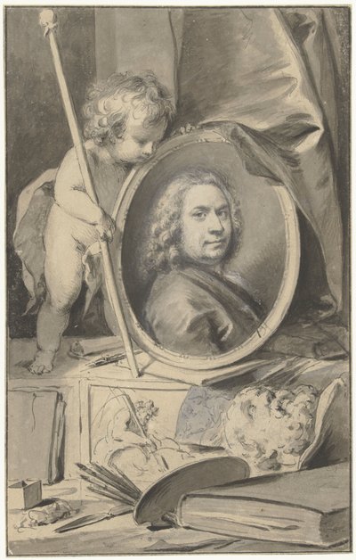 Self-Portrait in Medallion Surrounded by Painting Attributes by Jacob de Wit