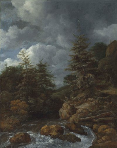 A River Landscape with Fir Trees by a Cascade by Jacob van Ruisdael