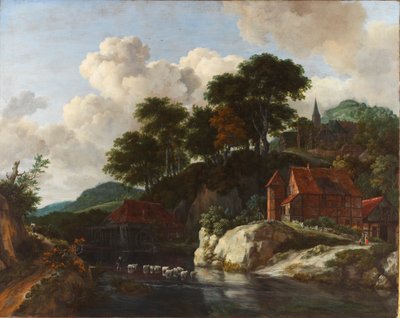 Hilly Landscape with a Watermill by Jacob van Ruisdael