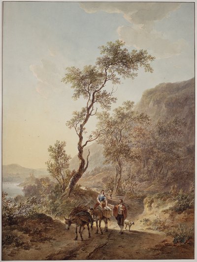 Italianised Landscape with a Pair of Shepherds on a Country Lane by Jacob van Strij