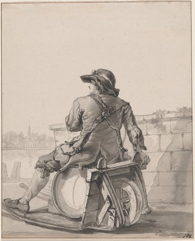 Man Sitting on a Cask on a Wheelbarrow by Jacob van Strij