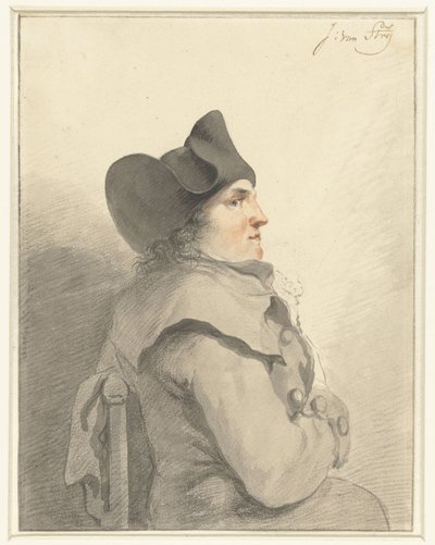 Seated Man with Black Hat, in Profile, Facing Right by Jacob van Strij
