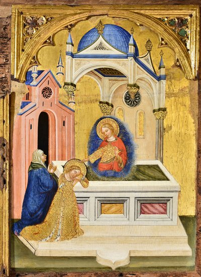 Lucia praying at the tomb of Saint Agatha by Jacobello del Fiore.