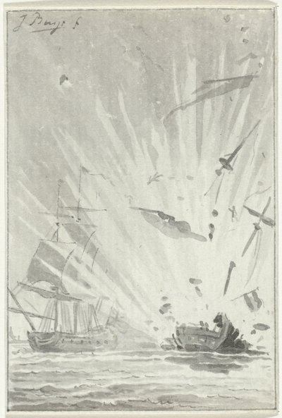 Explosion of the Dutch Privateer Ship The Brave Patriot in Battle with the English Ship Chameleon, August 14, 1781 by Jacobus Buys