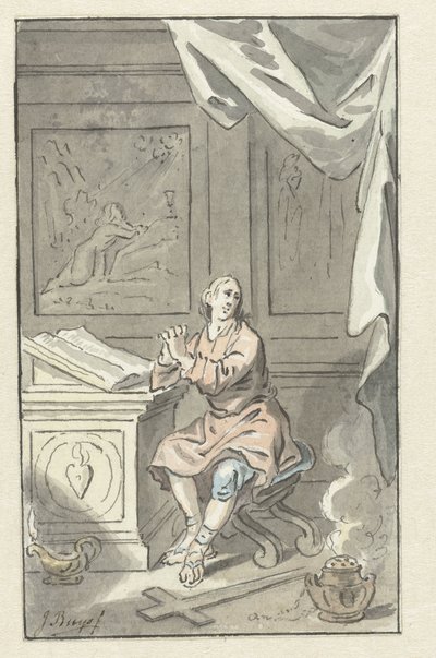 Seated Man with Folded Hands, Behind a Bible by Jacobus Buys