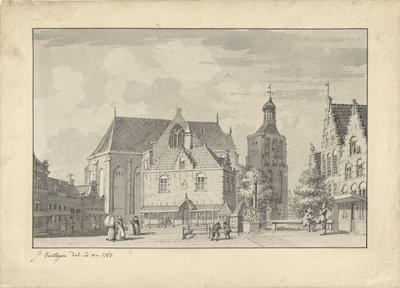 The Church, Weigh House and Fish Market in Workum by Jacobus Versteegen