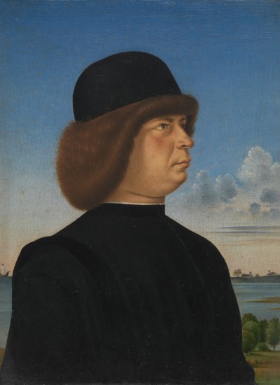 Portrait of Alvise Contarini, verso A Tethered Roebuck, ca. 1485-95 by Jacometto Veneziano