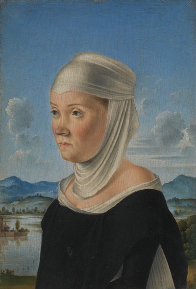 Portrait of a Woman, Possibly a Nun of San Secondo, verso Scene in Grisaille by Jacometto Veneziano