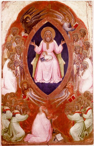 Central panel of the Polyptych of Revelation: the Vision of Saint John the Evangelist by Jacopo Alberegno