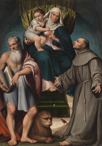 Saint Anna and the Infant Christ Enthroned Between Saints Jerome and Francis by Jacopo Bassano il vecchio
