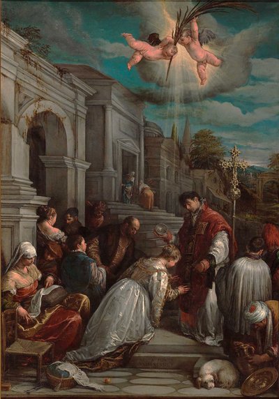 Saint Valentine Baptizing Saint Lucilla by Jacopo Bassano il vecchio