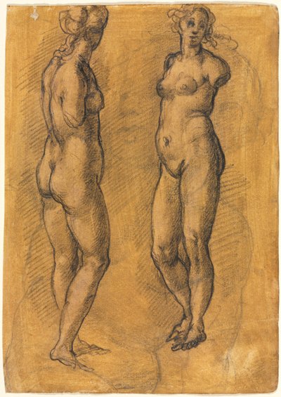 Copy of an Antique Statue of a Standing Woman (two views), over a Sketch of a Putto by Jacopo Chimenti