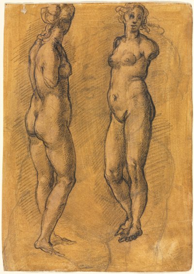 Copy of an Antique Statue of a Standing Woman Two Views, Over a Sketch of a Putto by Jacopo Chimenti