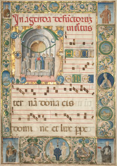 Leaf from a Gradual: Initial (R) with Mass for the Dead (recto) by Jacopo Filippo d