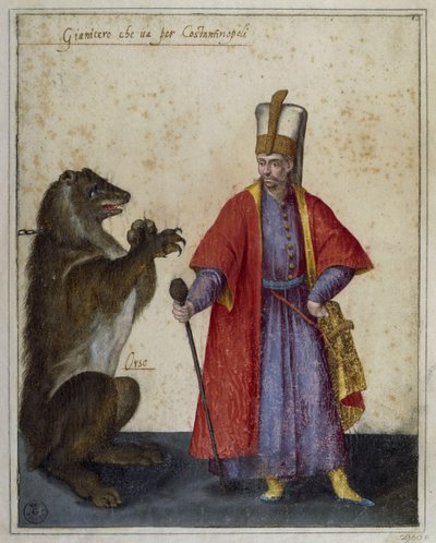 Janissery and Bear, Drawing by Jacopo Ligozzi (1547-1626) by Jacopo Ligozzi
