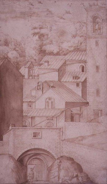 View of the Monastery of La Verna, Entrance Gate and Bell Tower, c.1607-12 by Jacopo Ligozzi