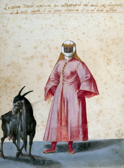 Turkish woman with goat, drawing by Jacopo Ligozzi by Jacopo Ligozzi